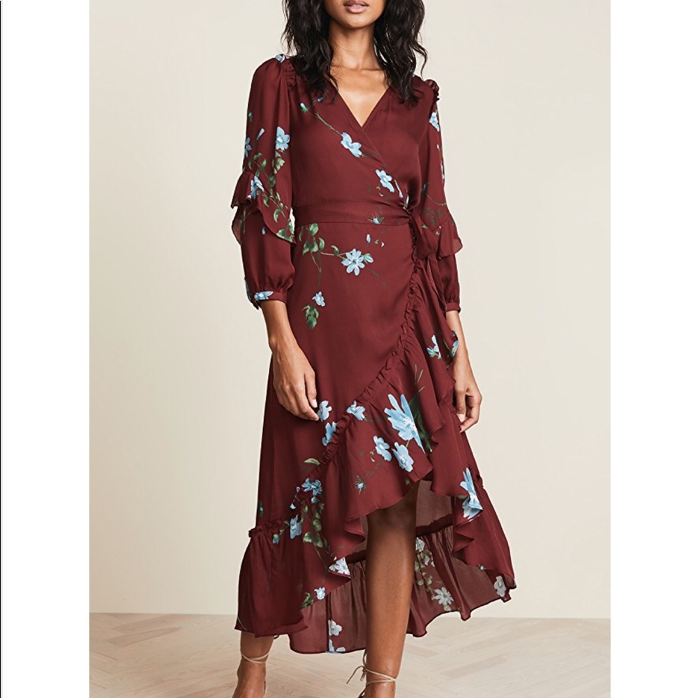 Joie Anawrette floral wrap dress in burgundy